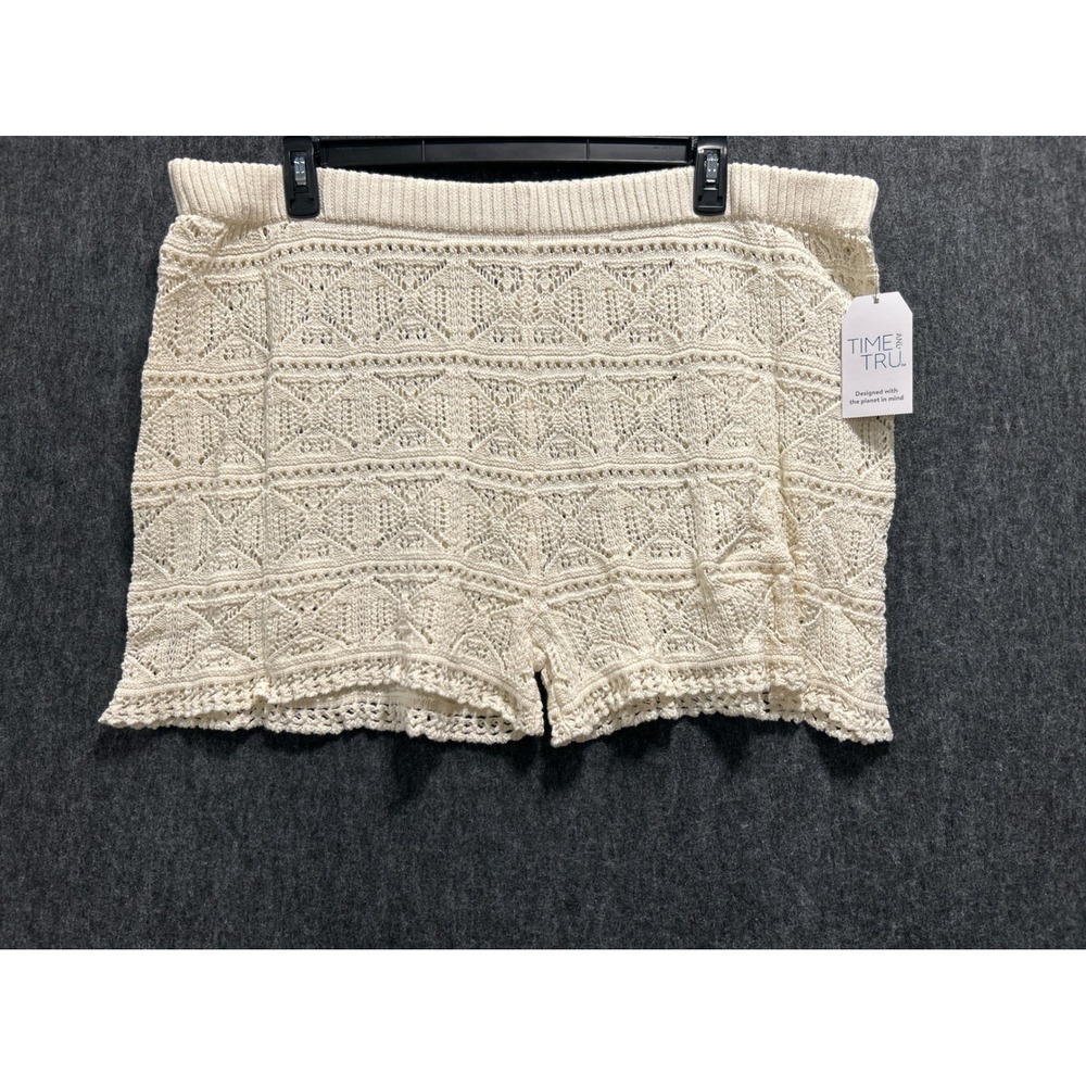 Time and Tru Crochet Shorts Women 2X Cream NEW Cotton Geometric Swim Coverup